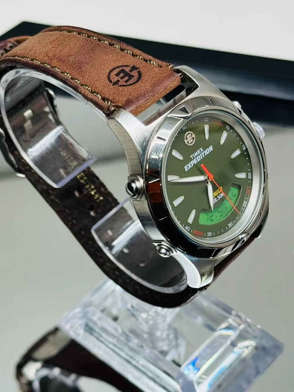 Vintage Timex Expedition Men’s Watch Green Dial Digital INDIGLO New Battery Runs